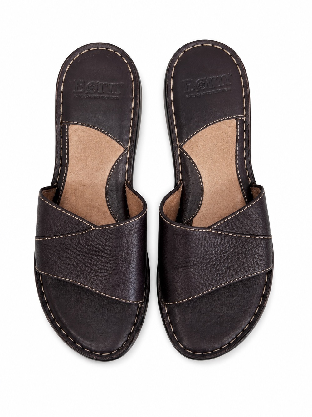 Born Handcrafted Brown Leather Slide Sandals Slip-On Shoes Wedge 38 (US 7.5-8)